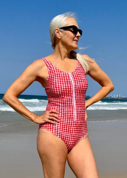 Retro Red Gingham Zipper Swimsuit