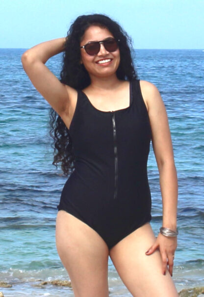 Womens black swimsuit with zip up front near me