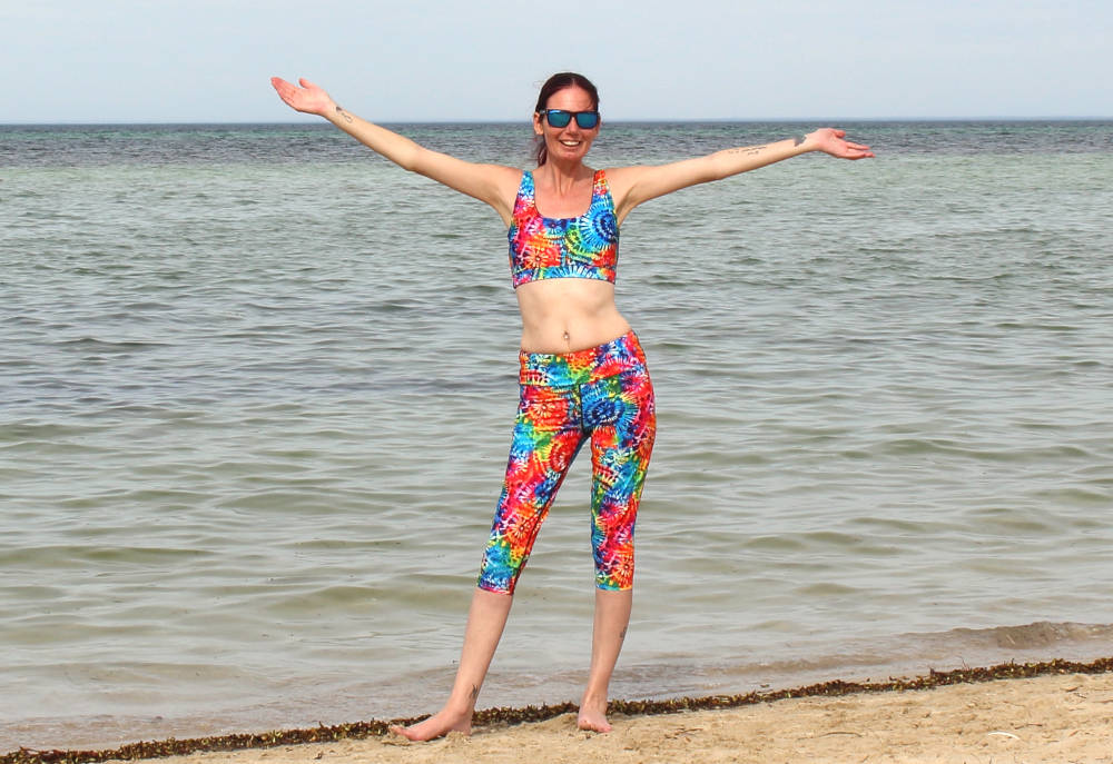 australian beach wa busselton women wearing swim leggings and swim crop top BANNER_1118a