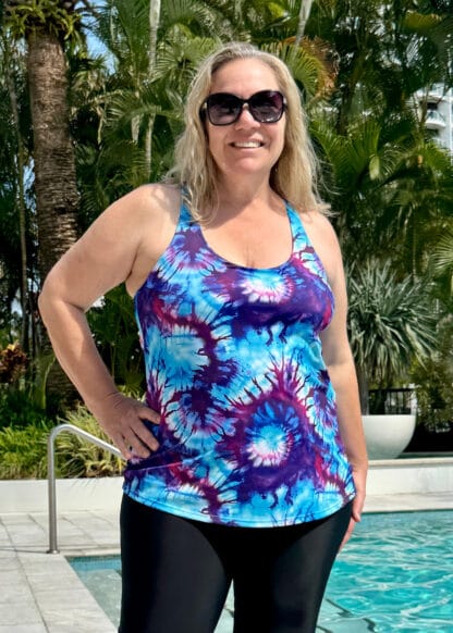 blue printed tankini plus size chlorine resistant