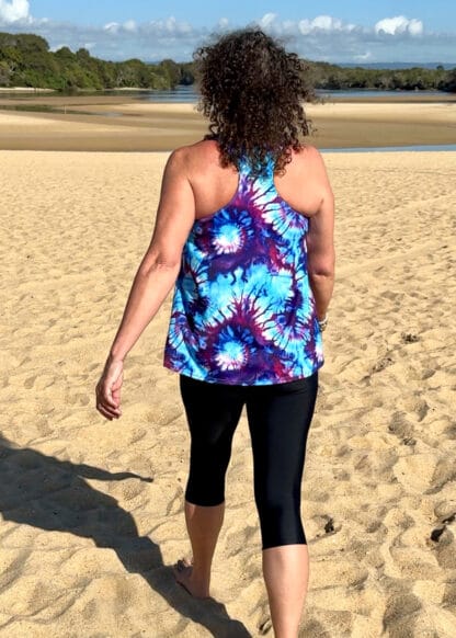 Racer Back Tankini Blue swirl Print Design Inner Bra Elasticated Under bust