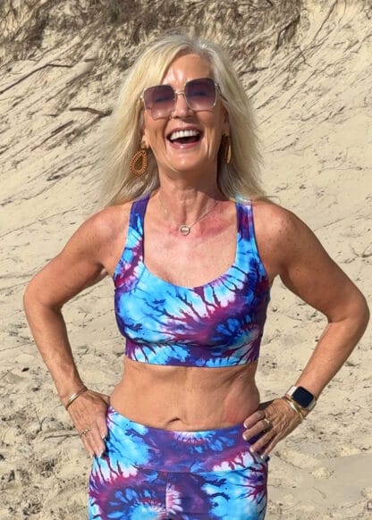Colourful Print Blue Tie Dye Racer Back Swim Bra
