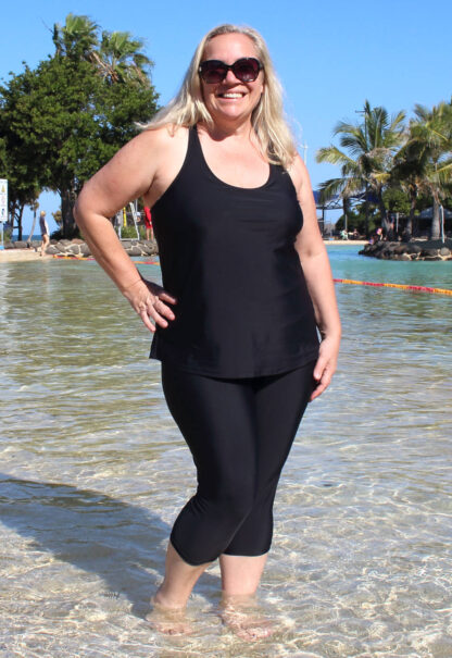 Plus Size Chlorine Resistant Capri Style Swim Leggings with Inner Brief