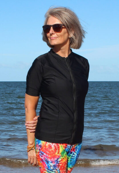 Womens Rash Guard Short Sleeve Zip Up