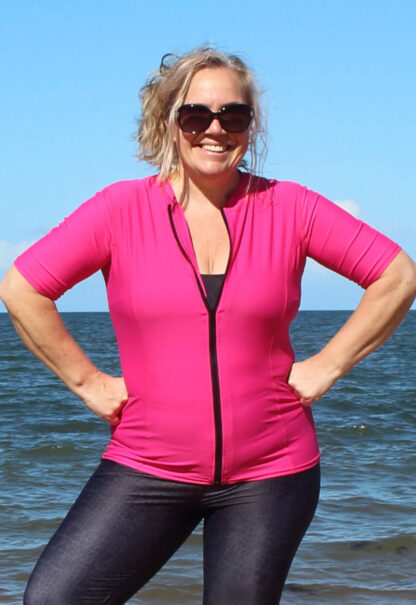 plus size rashies zip front short sleeve pink near me