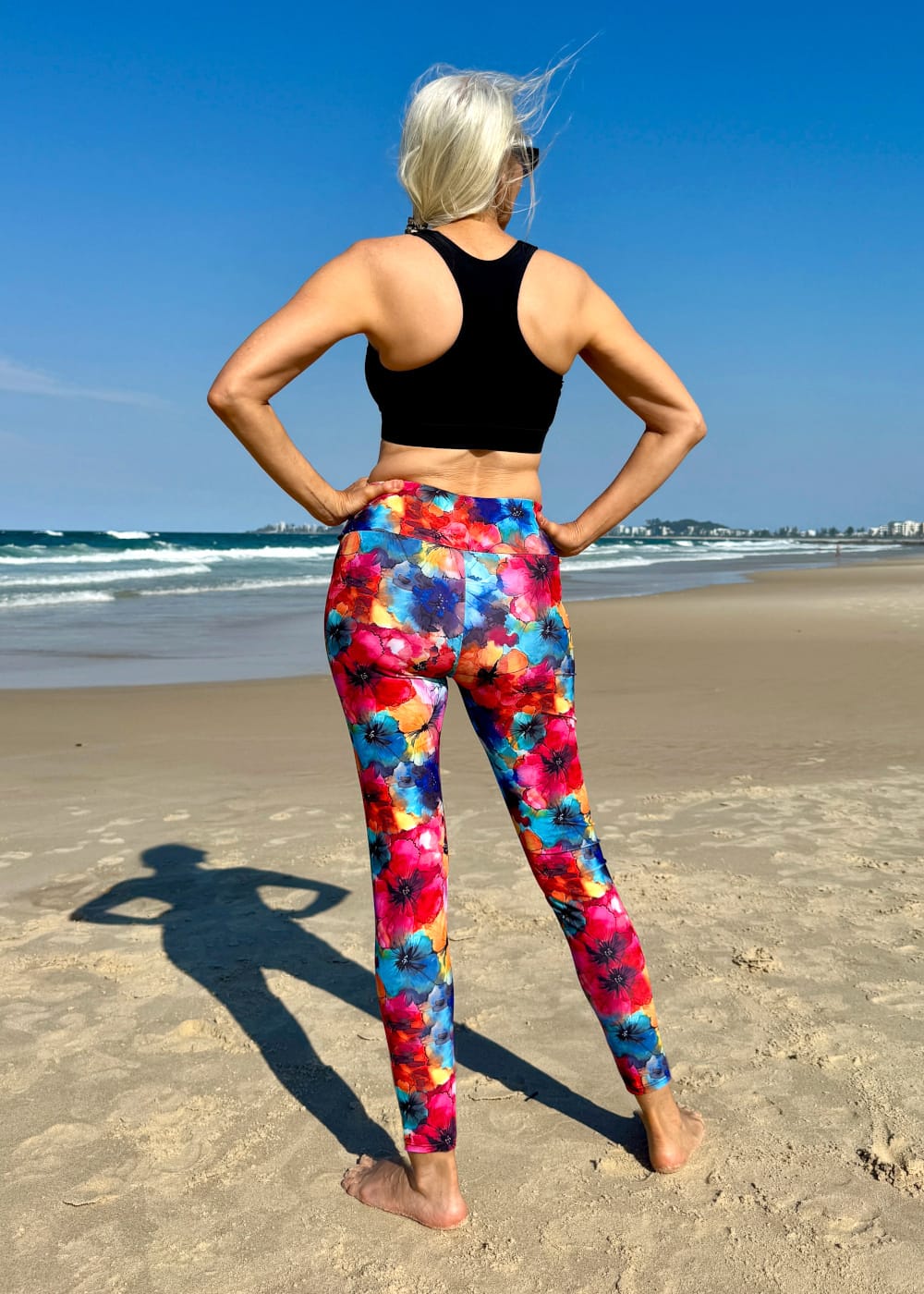 womens multi coloured swim leggings long length with inner brief