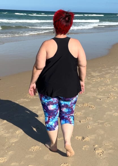 womens plus size three quarter length printed swim leggings