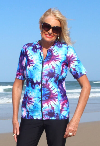 Buy Tie Dye Short Sleeve Rashie Zip Up Swimwear Near Me