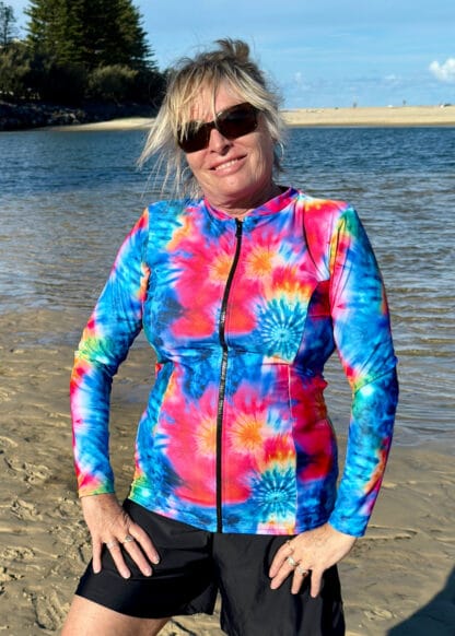 COLOURFUL PRINT PLUS SIZE LONG SLEEVE RASH GUARD WITH BRA SUPPORT