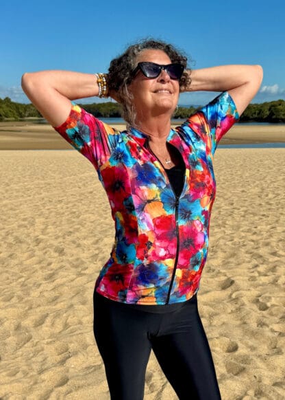 Colourful Print Rash Shirt Zip Front Inner Bra