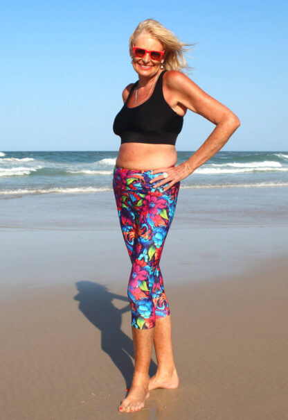 Mature Womens Capri Style Printed Swim Leggings Floral UV Multi-Coloured