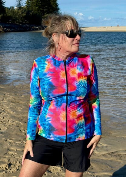 PLUS SIZE LONG SLEEVE MULTI COLOURED RASHIES WITH SHELF BRA