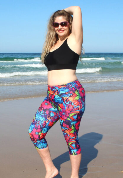 Plus Size Capri Style Swim Leggings Floral Multi Coloured