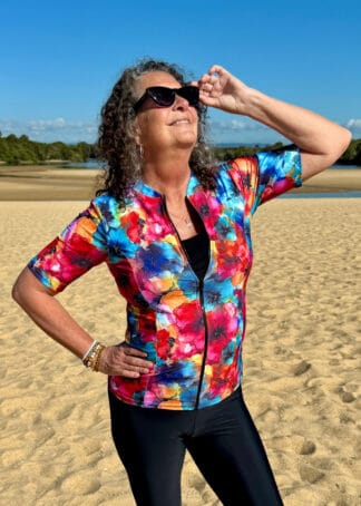 Short Sleeve Swim Shirt with Built in Bra for Women