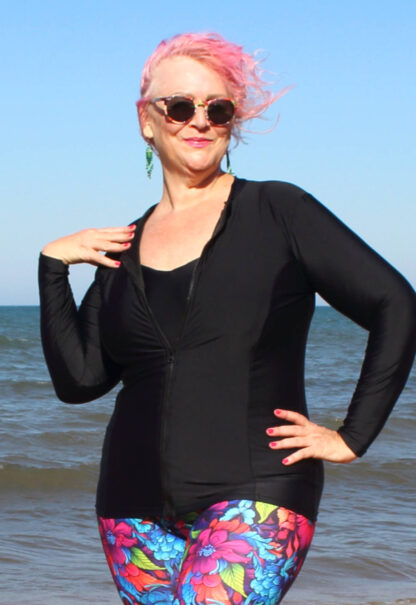 long sleeve swim shirts sun top with built in bra plus size women near me