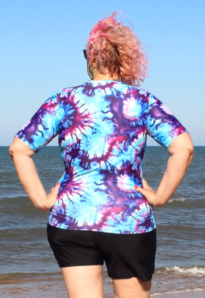 plus size short sleeve uv sun top with tie dye design