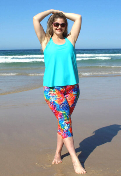 plus size swim leggings pants three quarter length multi coloured