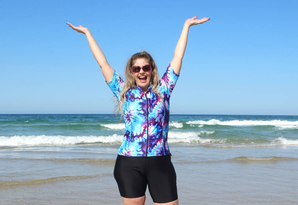 B_women wearing colourful swimwear on beach after weight loss surgery body confidence