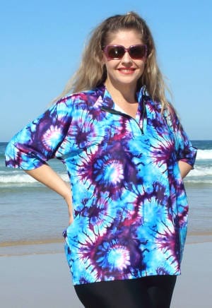 TIE DYE WOMENS BAGGY RASHIE PLUS SIZE BLUE PURPLE