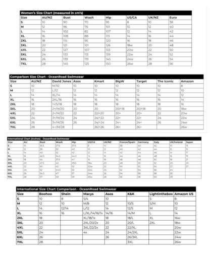 Ocean Road Swimwear Size Chart All Size Charts