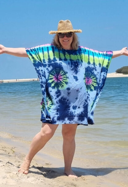 Tie Dye Poncho Dress Blue