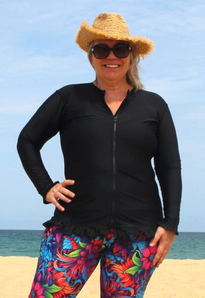 long sleeve zip front black swim shirts for women australia