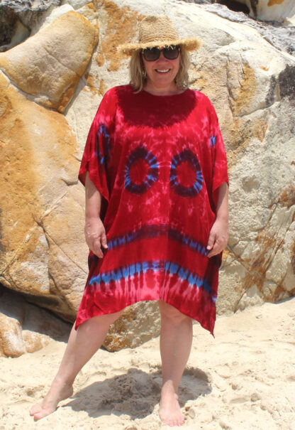 plus size red tie dye poncho kimono