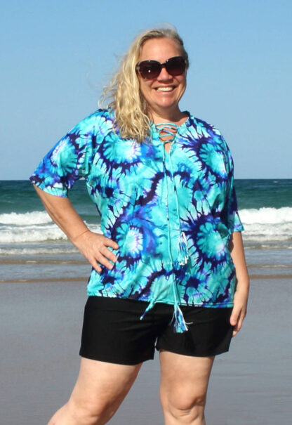 womens plus size sun shirts tie dye blue loose fit sun protection