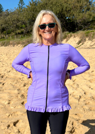 womens ruffled long sleeve rashies Zip Front