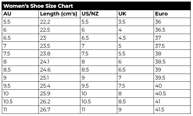 Women's Shoe Size Chart