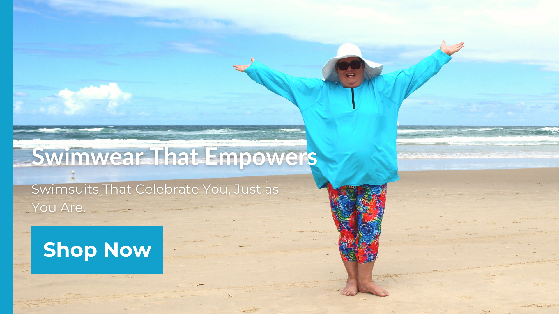 Plus Size mature Women wearing sun protective swimwear feeling empowered Desktop Hero Image 1920 x 1080