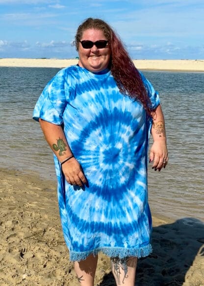 Plus Size Summer Poncho hand tie dye Blue