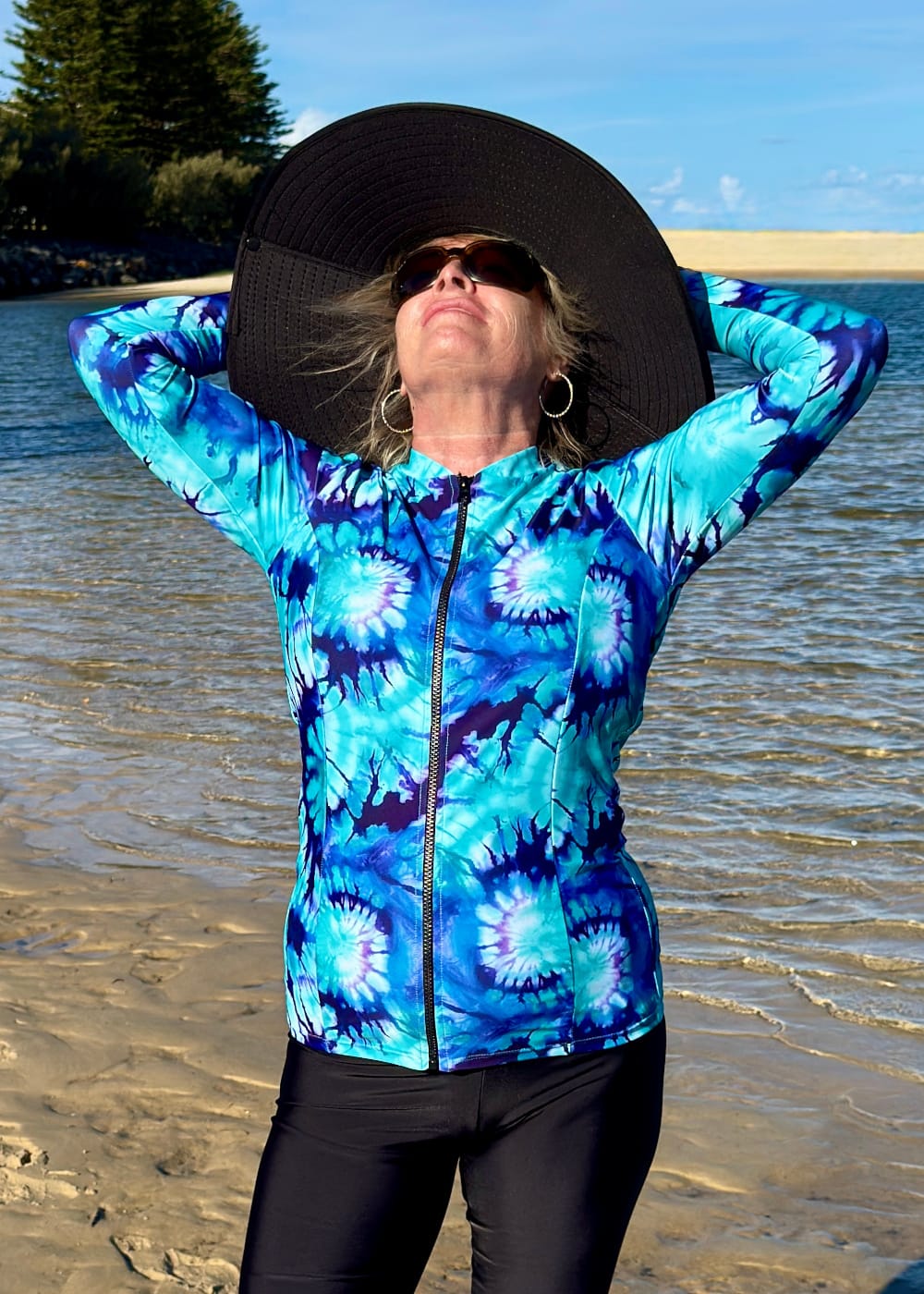 Printed-Long-Sleeve-Rashie-with-Zip-Front-For-Women