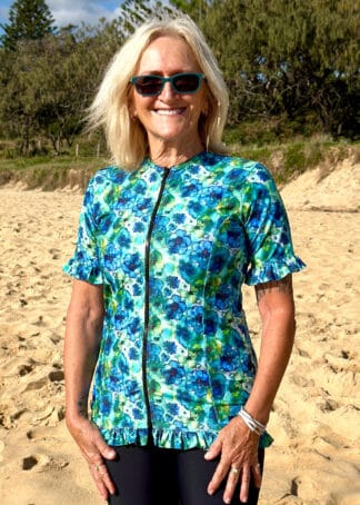 Ruffled Short Sleeve Rash Guard Print For Women