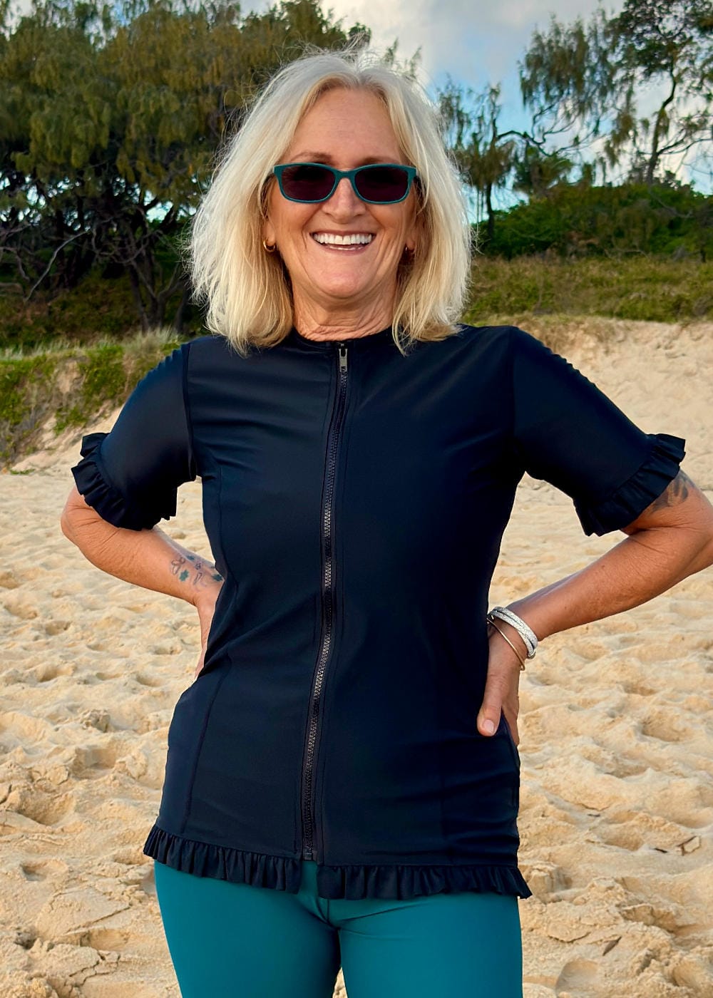 Ruffled Short Sleeve Swim Shirt for Women