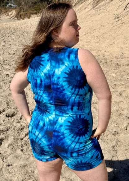 Tie Dye Blue Patterns Plus Size Boyleg Swimsuit
