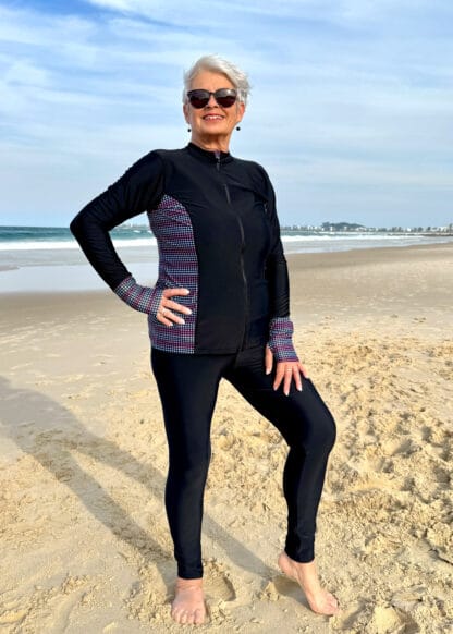 Womens Plus Size UV Protective Rash Guard with Hand Coverage
