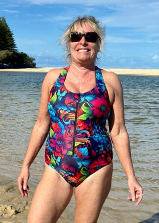 Womens Racer Back One Piece Swimsuit Zip Front