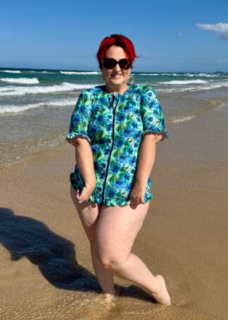 plus size womens blue ruffled sun shirts zip up