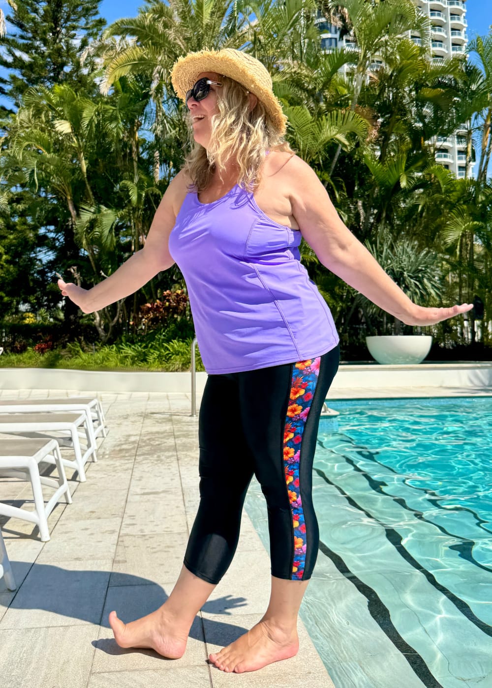 Plus Size Capri Length Swim Leggings with Adjustable Drawstring
