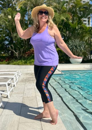 Plus Size Chlorine Resistant 34 Length Swim Leggings with Tie Waist