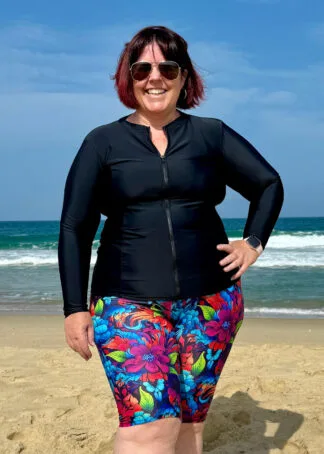 Plus Size Chlorine Resistant High Rise Swim Shorts Above Knee