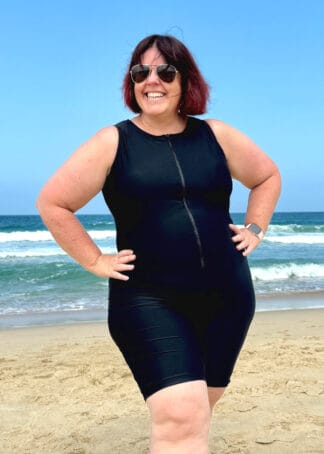 Plus Size Chlorine Resistant Knee Length Swimsuit with Zip Front