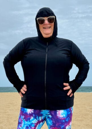 Plus Size Hooded Rash Guard with Extended Hand Cover