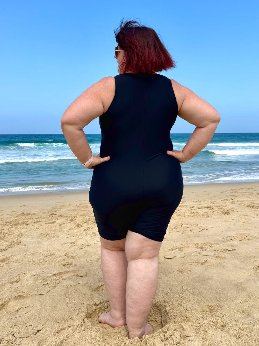 Plus Size One Piece Swimsuit Knee Length High Neck Black
