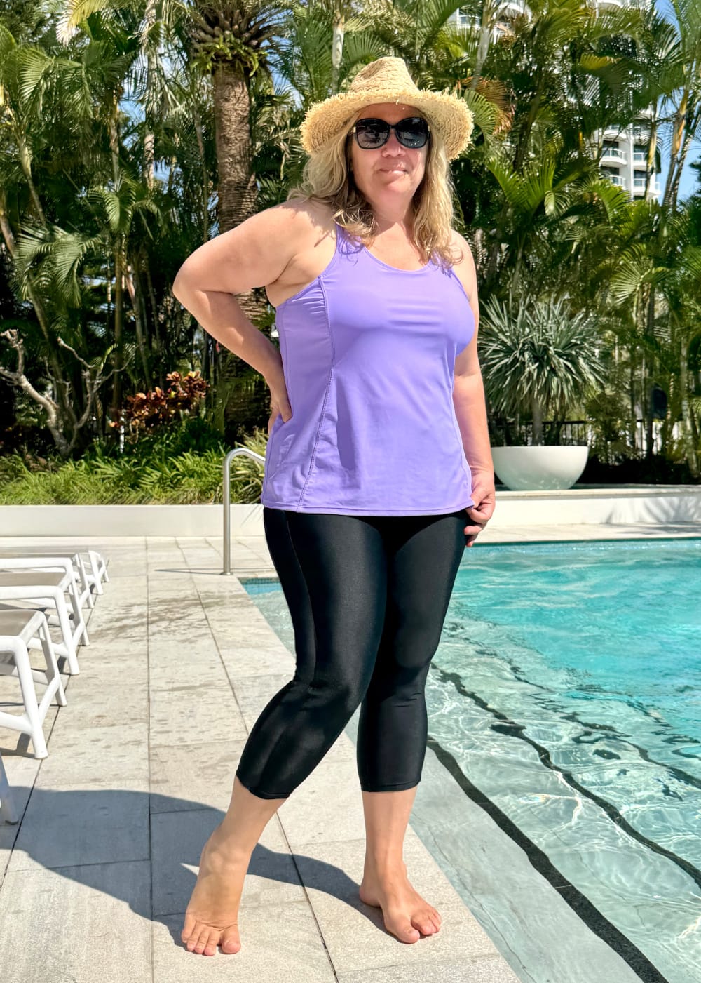 Plus Size Chlorine Resistant 3/4 Length Swim Leggings with Tie Waist - Image 4