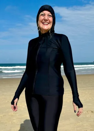 Womens Hooded Zip-Front Rash Guard for Ultimate Sun Protection