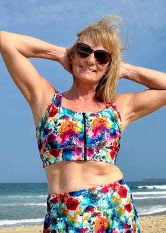 Zip Front Swim Crop Top Chlorine Resistant with Underbust Support