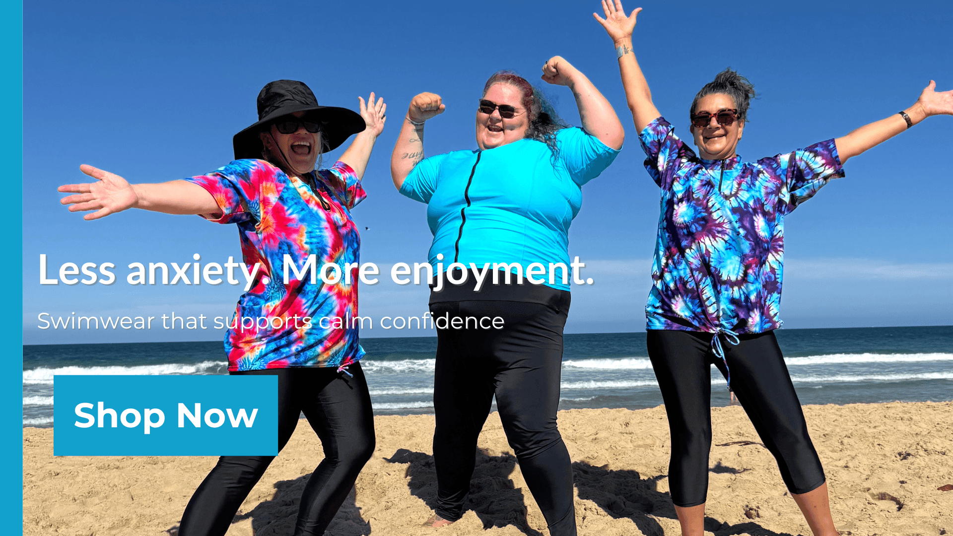 Less anxiety. More enjoyment. Swimwear for women sizes 10 to 28 sun safe and chlorine resistant - Hero Image 1920 x 1080