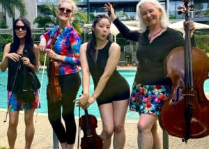 swimwear shoot with women from paradiso strings quartet brisbane collaboration